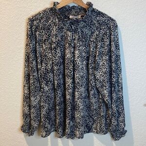 CHELSEA28 Black and White Print Ruffle Neck Blouse